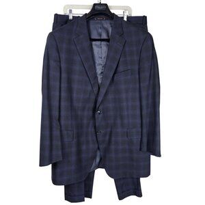 Peter Millar Navy Blue Plaid Wool Suit 48T/38x28 Tailored Double Vent Old Money